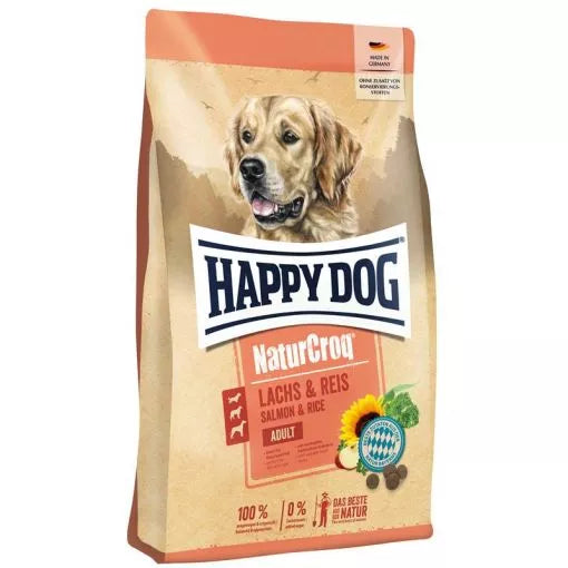 HAPPY DOG NATURCROQ Trockenfutter LACHS & REIS für alle  Hunde